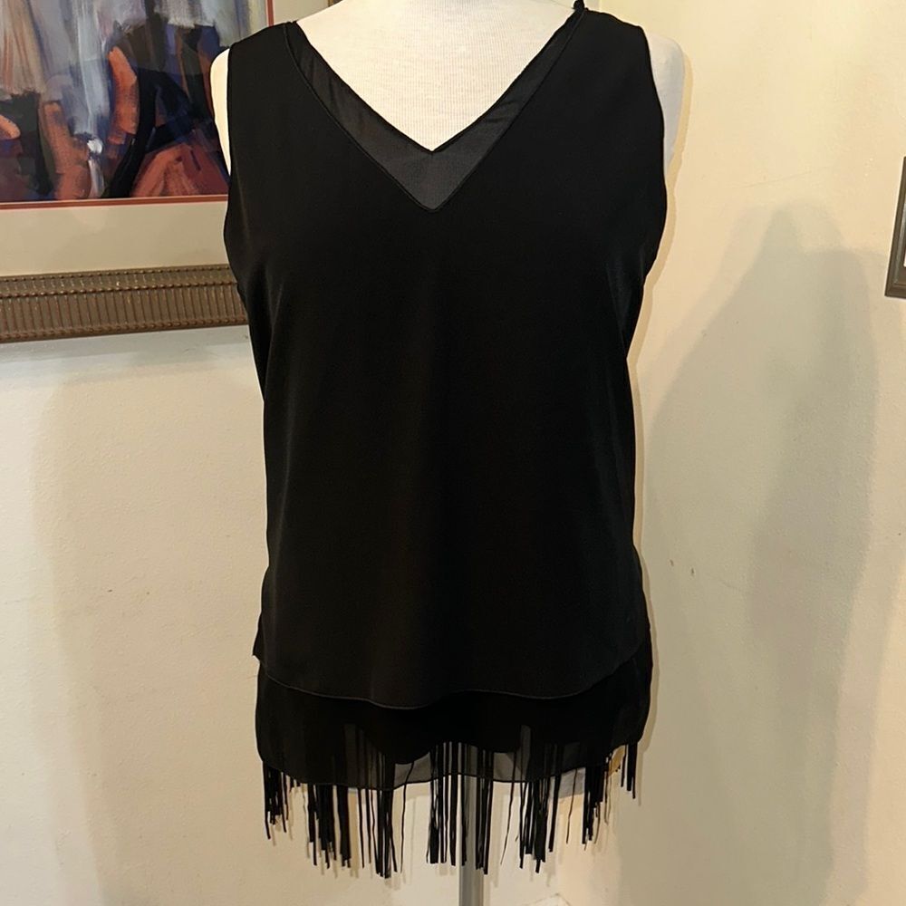 Chico’s Black Label Sleeveless Fringe Top Size 1-Med - Picture 2 of 10